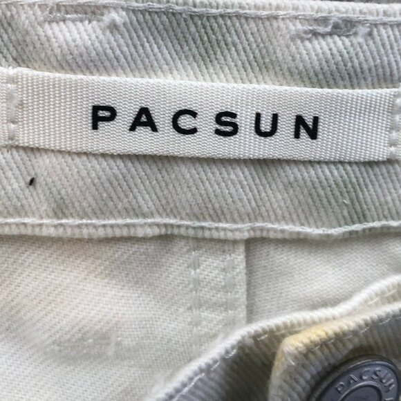 PacSun Mens Carpenter Pants 32 Yellow Cargo Tie-Dye Relaxed Fit Frayed Hem Y2K - Picture 3 of 13